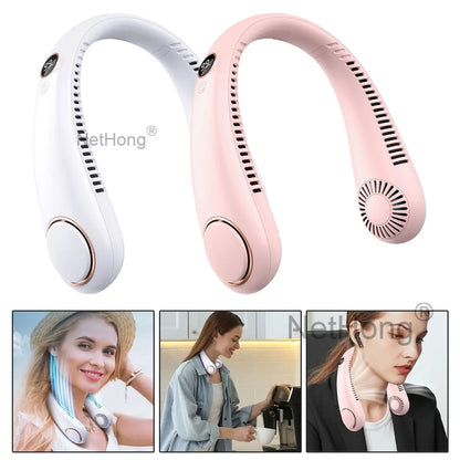Digital Display Portable Neck Fan USB Rechargeable Wearable Travel Fans`