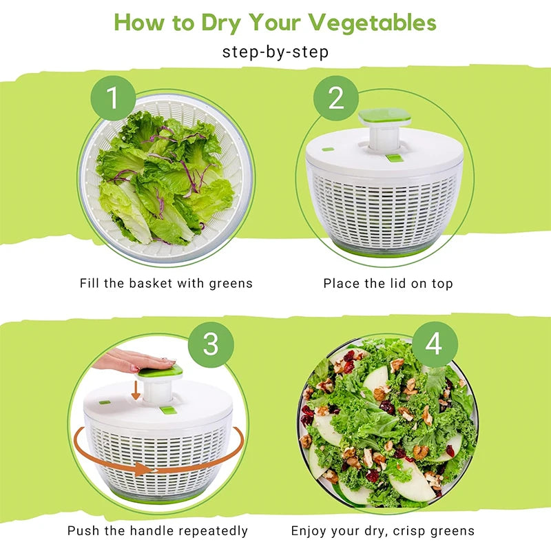 LMETJMA QuickPush Salatschleuder Groß 6,3 QT Gemüsewaschmaschine, Trockner, Sieb und Abtropfvorrichtung mit Abtropfschale und Sieb JT400