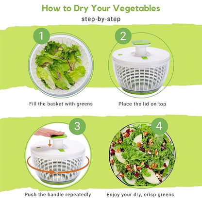 LMETJMA QuickPush Salatschleuder Groß 6,3 QT Gemüsewaschmaschine, Trockner, Sieb und Abtropfvorrichtung mit Abtropfschale und Sieb JT400
