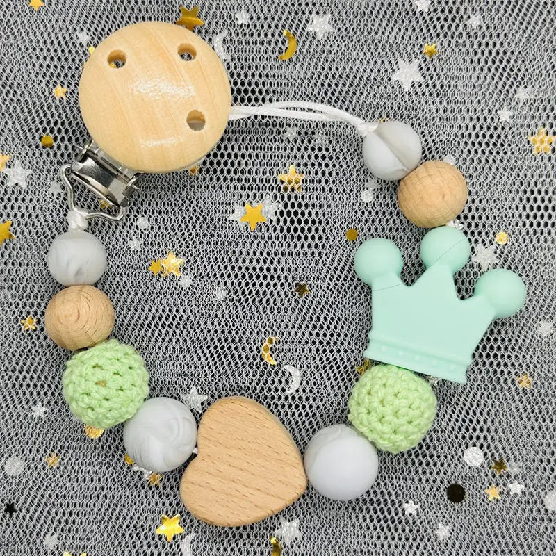 NEW Custom Name Wooden Personalized Baby Pacifier Chain Beech Bead Dummy Nipple Holder Guard Teether Pendant Newborn Mother Gift