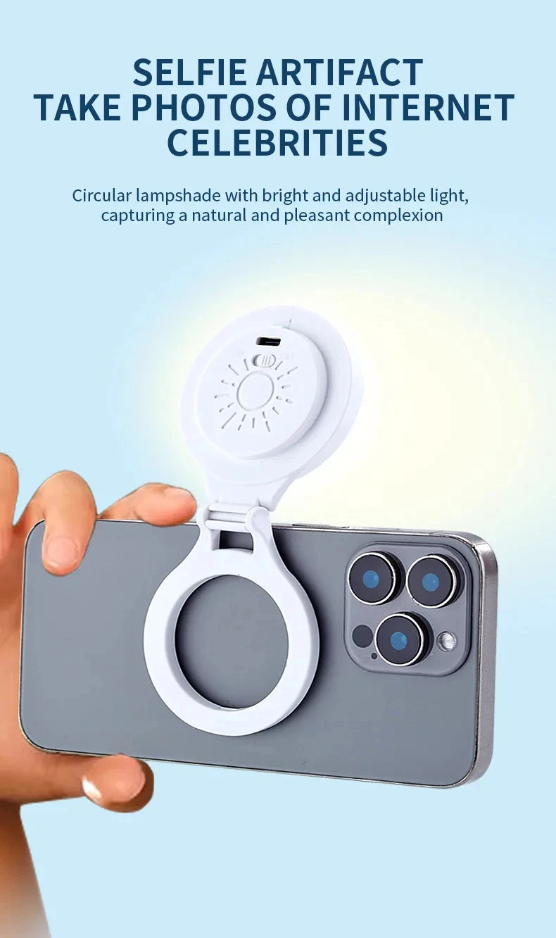 Portable Magnetic Mobile Phone Selfie Fill Light, Rechargeable Phone Selfie Light for Selfies/Photography/TikTok/live streaming