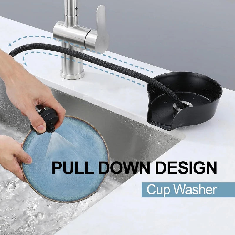 Faucet Glass Rinser High Pressure Automatic Rotating Spout Pull Out Spray Head Bottle Washer Glass Cup Cleaner Sink Attachment