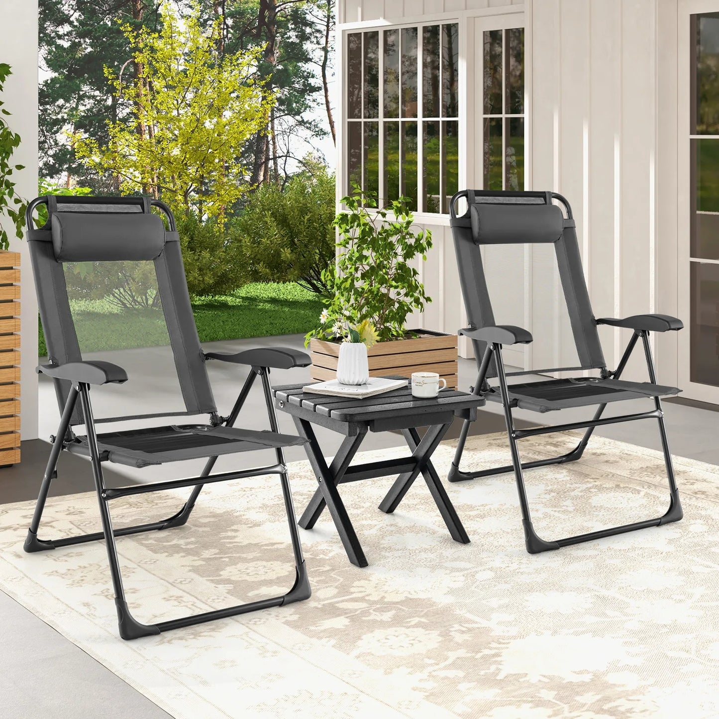 GOFLAME Patio Folding Chairs Set of 2, Outdoor Reclining Chairs w/ Wide Armrests & 7-Level Backrest