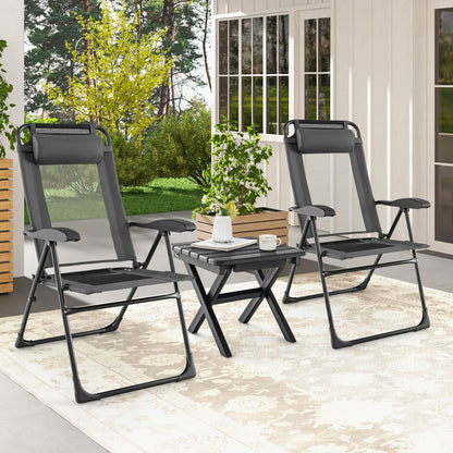 GOFLAME Patio Folding Chairs Set of 2, Outdoor Reclining Chairs w/ Wide Armrests & 7-Level Backrest