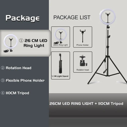 10" LED Selfie Ring Stuido Light Home Lighting Dimmable Round Lamp Tripod Trepied Makeup Selfie Ring Lamp Phone LIGHT FOR VIDEO