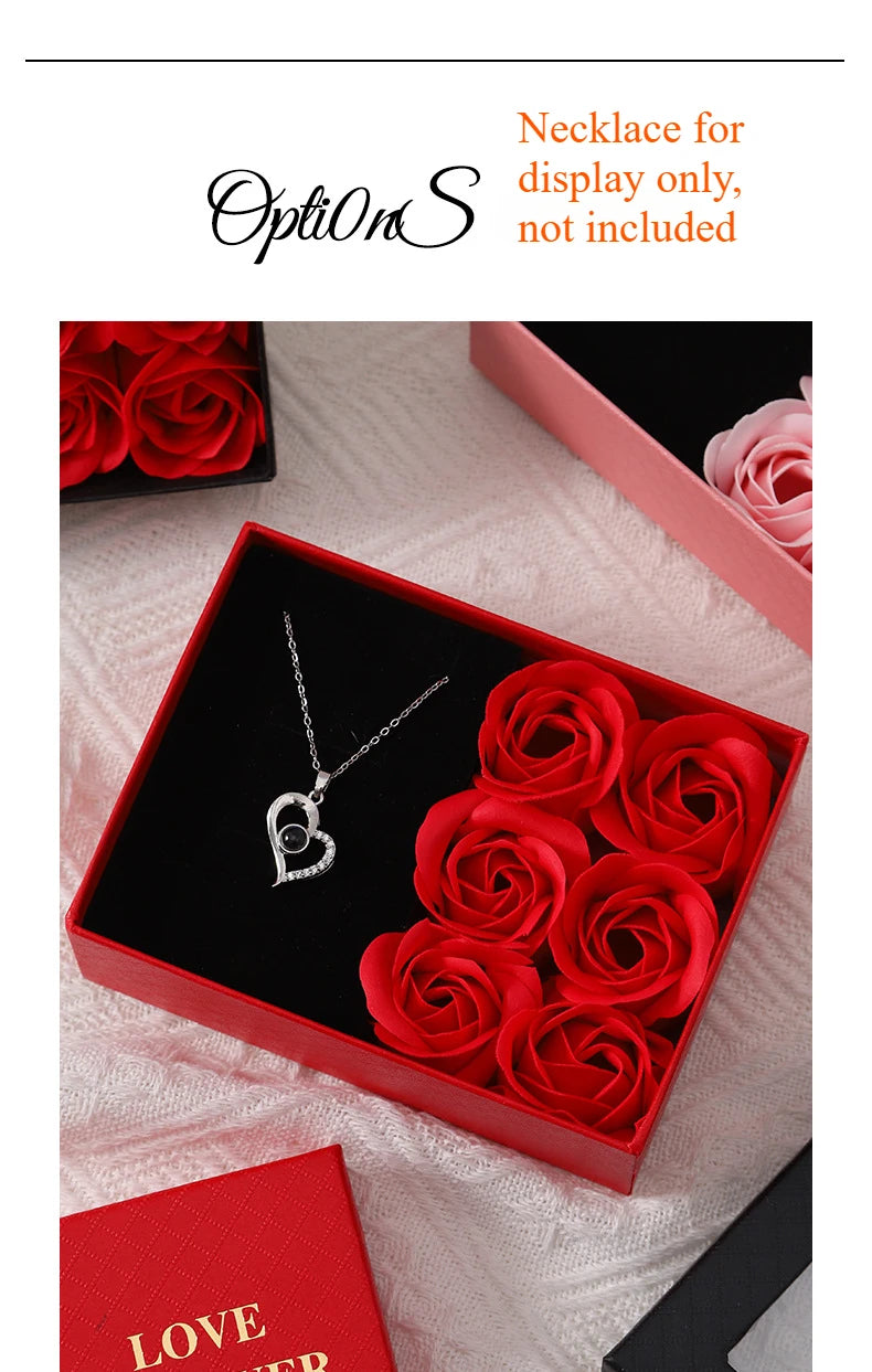 Valentine's Day Window Opening Jewelry Box Heart Four-leaf Clover Pendant Gift Packaging Box Bag Romantic 6 Rose Box