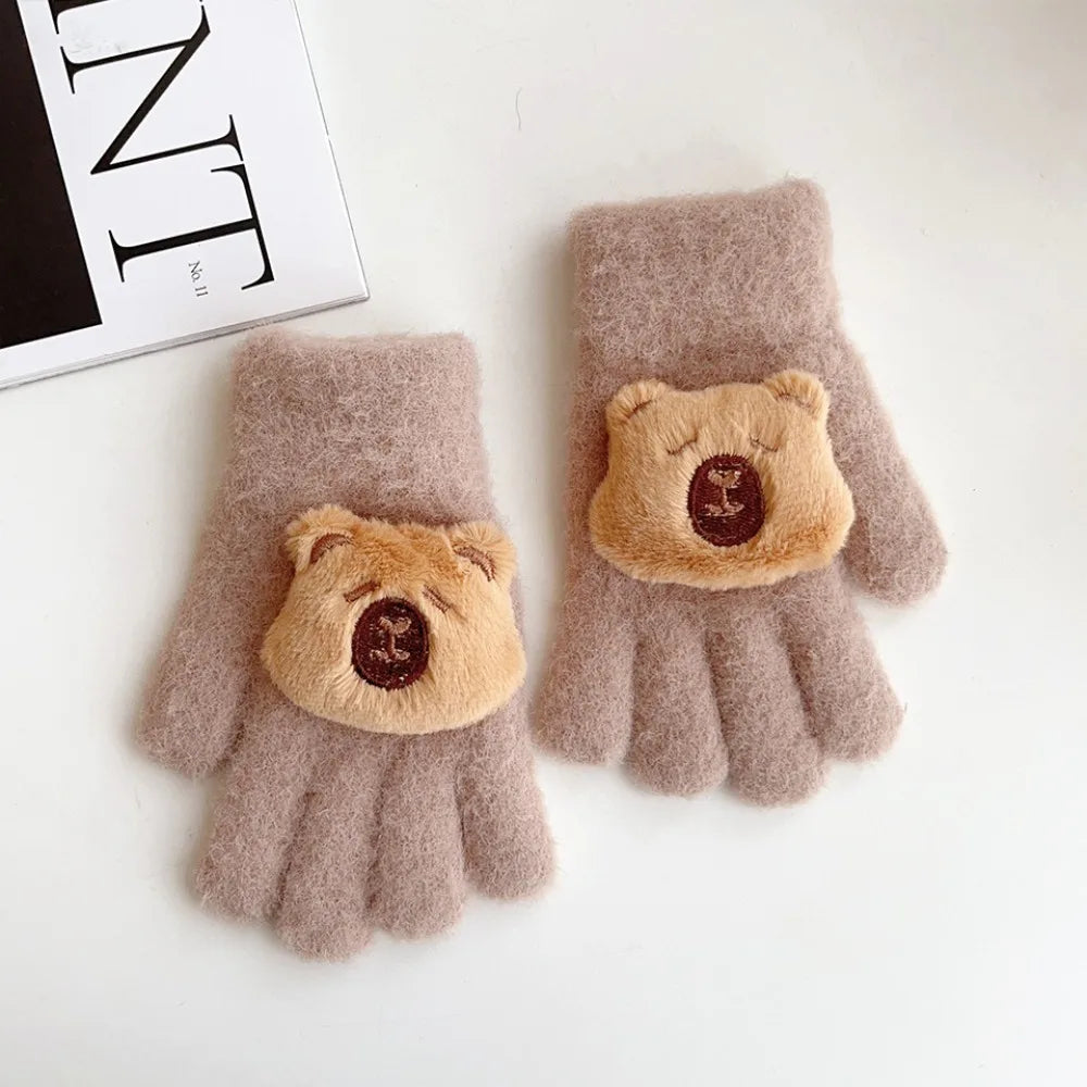 Kids Winter Gloves - 3D Capybara Plush Warm Gloves for Boys & Girls | Cold Weather Mittens