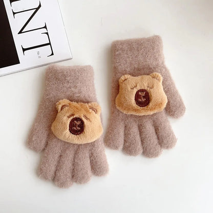 Kids Winter Gloves - 3D Capybara Plush Warm Gloves for Boys & Girls | Cold Weather Mittens