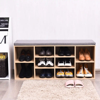 GOFLAME Wooden Shoe Bench Shoe Storage Rack Cabinet Organizer Seat Cushion-Natural