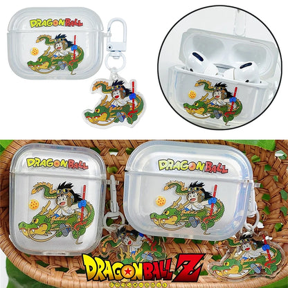 Dragon Ball Z Son Goku Anime Transparent Earphone Case for Airpods 4 1 2 3 Pro 2 Protective Shell with Pendant Headphone Cover