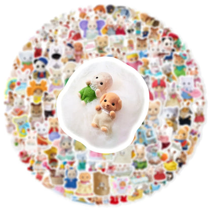 100PCS Cute Sylvanian Families Stickers Kawaii Graffiti Sticker Decoration DIY for Water Bottle Phone Diary Decals Kid Toy Gift