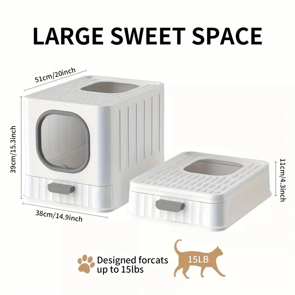 Leak-proof Enclosed Cat Litter Box Pull Drawer Kitten Training Toilet with Scoop and Lid Anti-Splashing