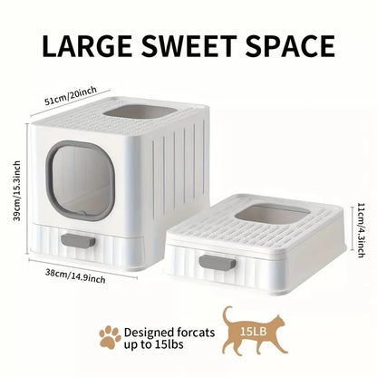 Leak-proof Enclosed Cat Litter Box Pull Drawer Kitten Training Toilet with Scoop and Lid Anti-Splashing