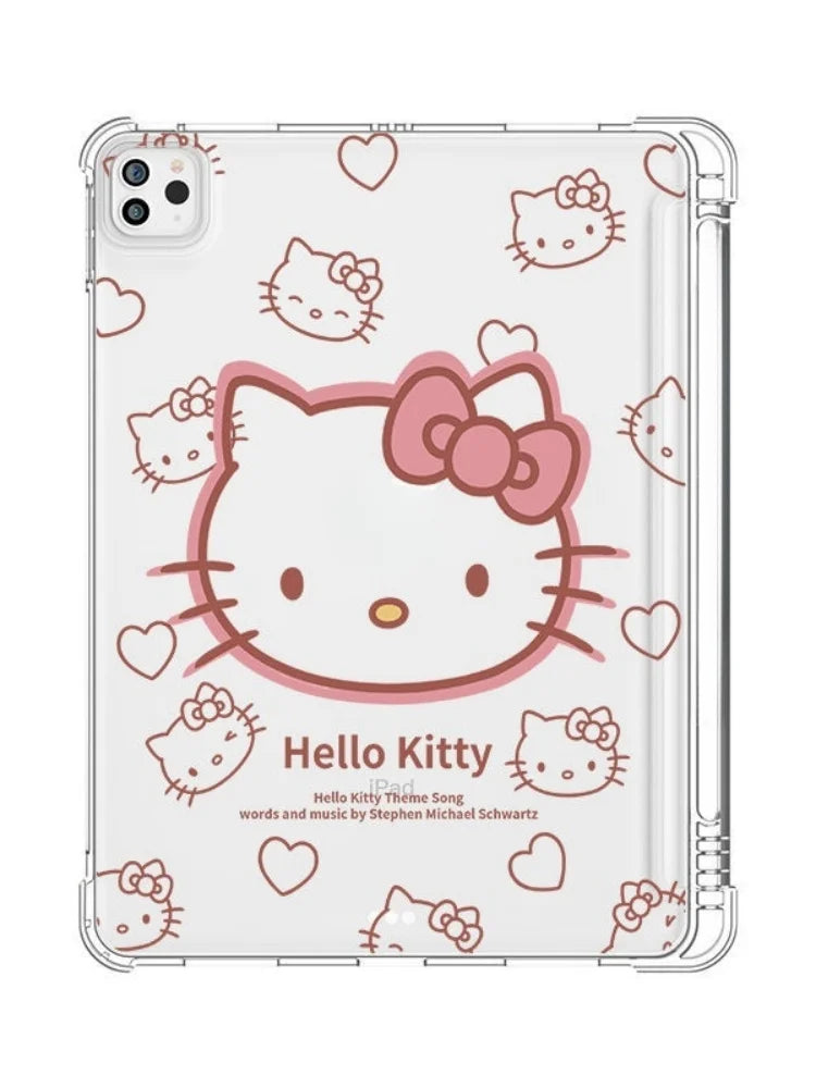 Kawaii Hello Kitty IPad Transparent Protective Case Anime Anti Fall Airbag for Ipadpro2022/2024 Air4/5/6/7 Mini6/7 Ipad8/9/10