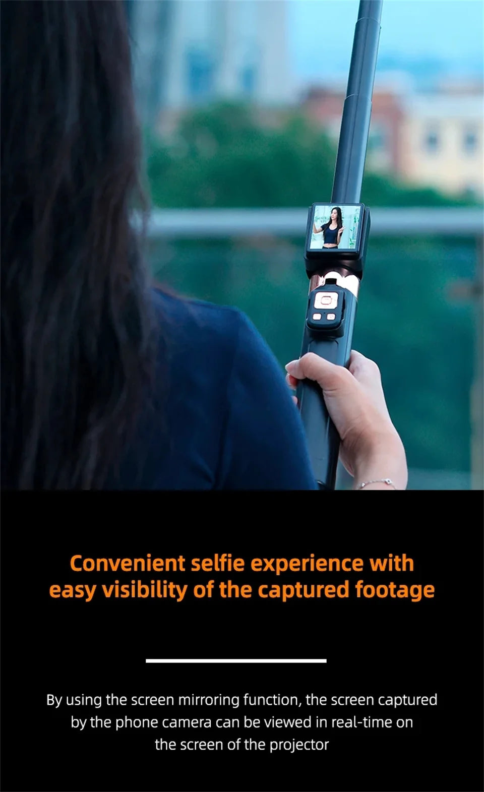 2025 New 5 in 1 Projection Rear Camera Selfie Stick with Selfie Monitor Screen Brush TikTok Bluetooth Remote Control Scrolling