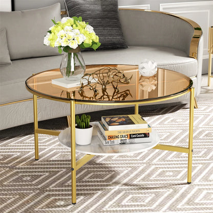 Glossy Glass Coffee Table, Centre Table with Slate Shelf, Minimalist Furniture, Living Room Tea Table, 2 Tier