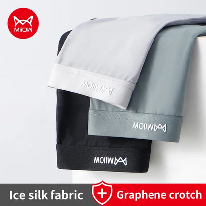 MiiOW 3Pcs Summer Thin Ice Silk Men Boxershorts Graphene Antibacterial Man Underwear Breathable Cool Men's Panties Boxershorts