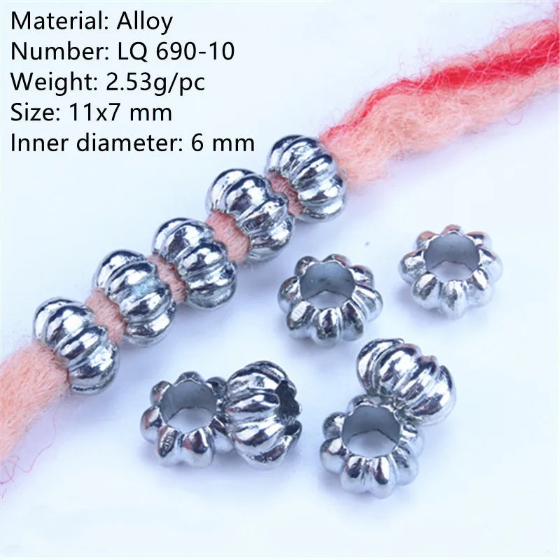 5 Pcs Antique Silver Hair Braid Dread Dreadlock Beads Cuffs Tuber Approx 8mm Inner Hole for Hair Styling Accessories Tool