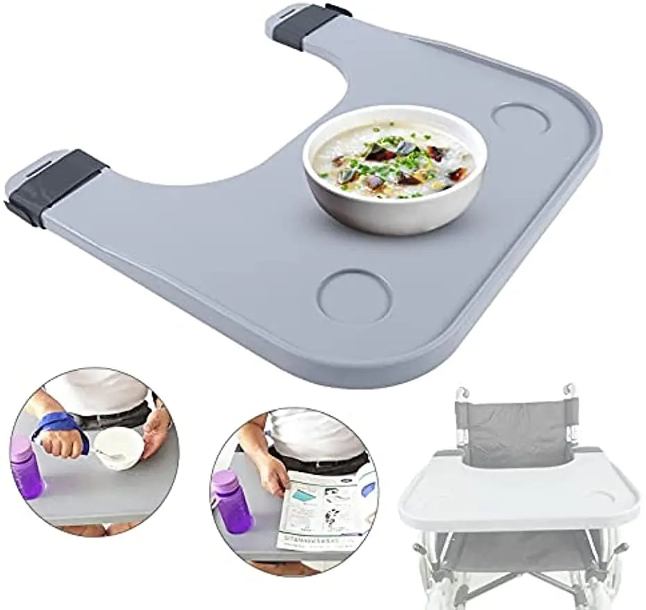 ABS Removable Wheelchair Tray Table w/2 Cup Holders Disabled Portable Lap Tray