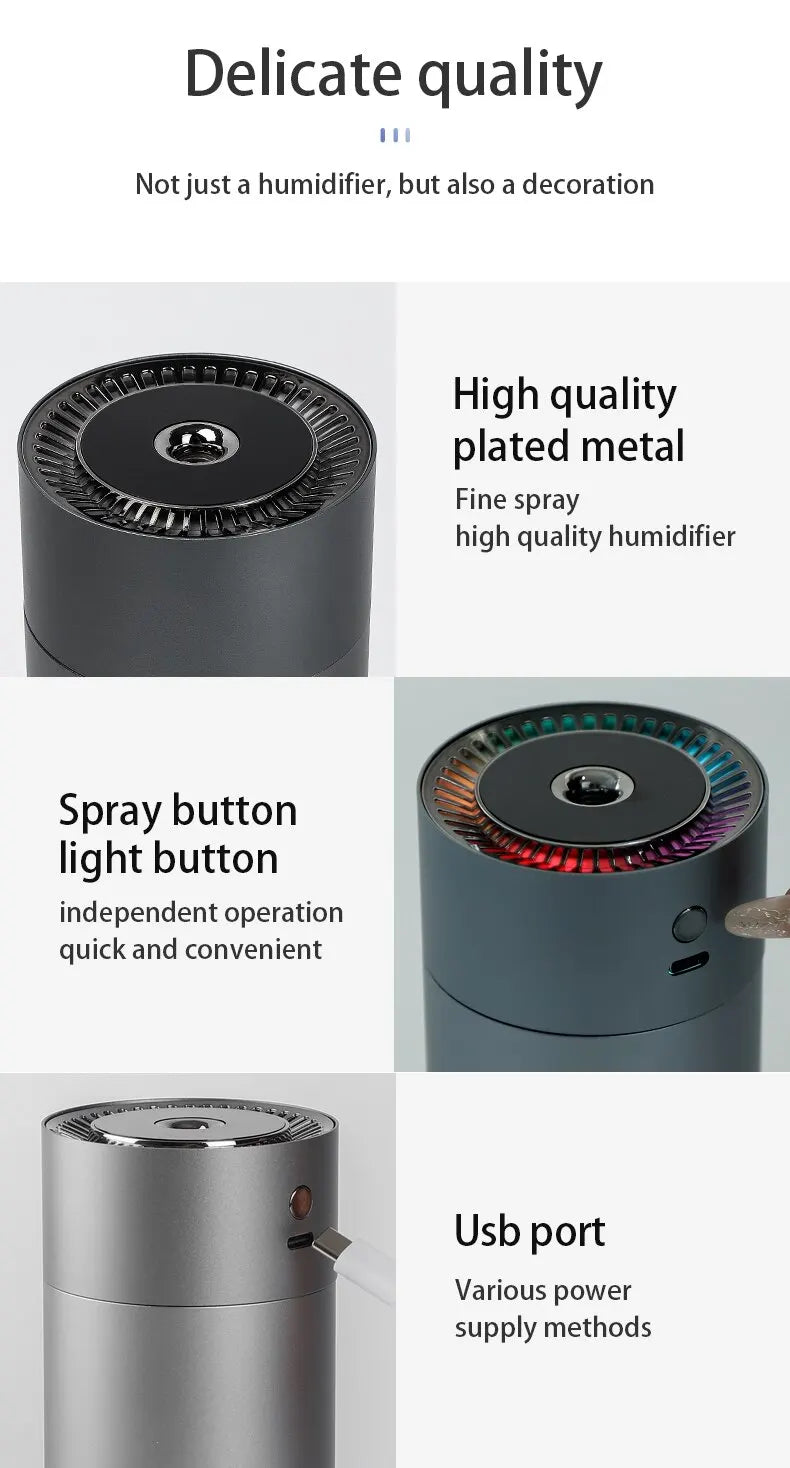 LED Light Aromatherapy Machine Humidifier Diffuser for Car Small Air Humidification Home and Bedroom Big Spray 260ml