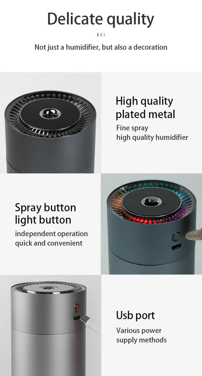 LED Light Aromatherapy Machine Humidifier Diffuser for Car Small Air Humidification Home and Bedroom Big Spray 260ml