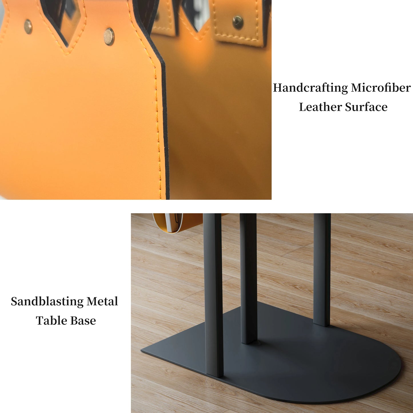 Light-Luxury Narrow Sofa Side Table, Saddle Leather Top, Bedside End Table, Magazine Rack for Living Room and Bedroom