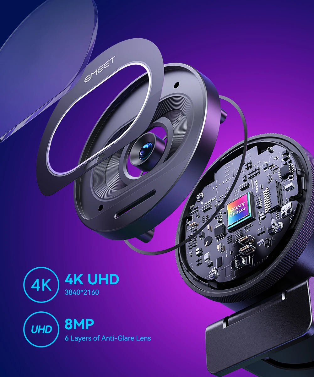 Webcam 4K HD USB Web Camera 1080P 60FPS Fast Autofocus Streaming Camera EMEET S600 With Mics for Video Calling/Zoom/Skype/Teams