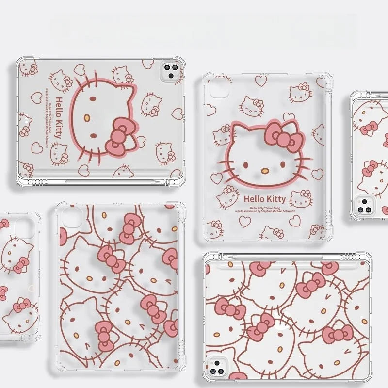 Kawaii Hello Kitty IPad Transparent Protective Case Anime Anti Fall Airbag for Ipadpro2022/2024 Air4/5/6/7 Mini6/7 Ipad8/9/10