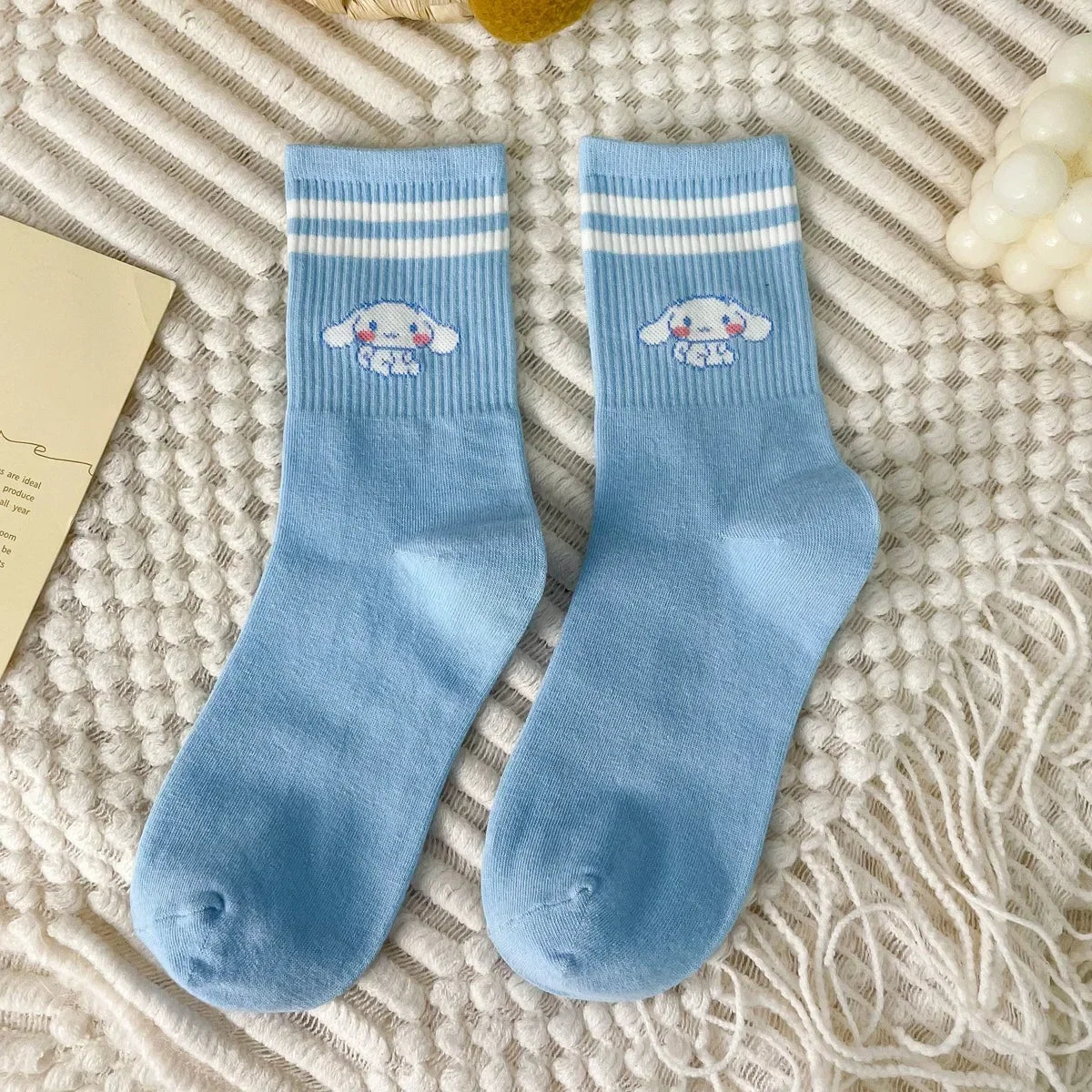 1pair Miniso Cinnamoroll Cartoon socks girl's blue combed cotton mid-tube stockings cute sanrio puppy stockings
