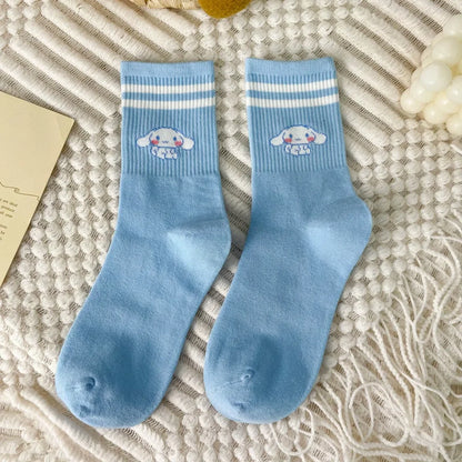 1pair Miniso Cinnamoroll Cartoon socks girl's blue combed cotton mid-tube stockings cute sanrio puppy stockings