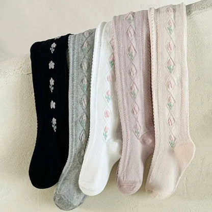 1-12Years Kids Autumn Elastic Tights Jacquard Soft Teenager Leggings Girls Knit Cotton Pantyhose Sweet Cute Baby Bottom Clothes