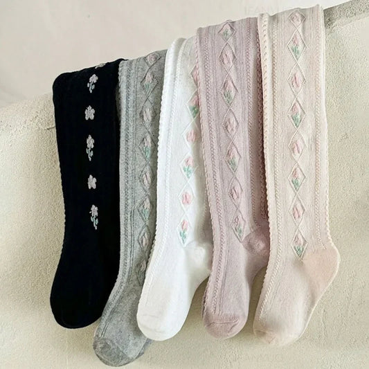 1-12Years Kids Autumn Elastic Tights Jacquard Soft Teenager Leggings Girls Knit Cotton Pantyhose Sweet Cute Baby Bottom Clothes
