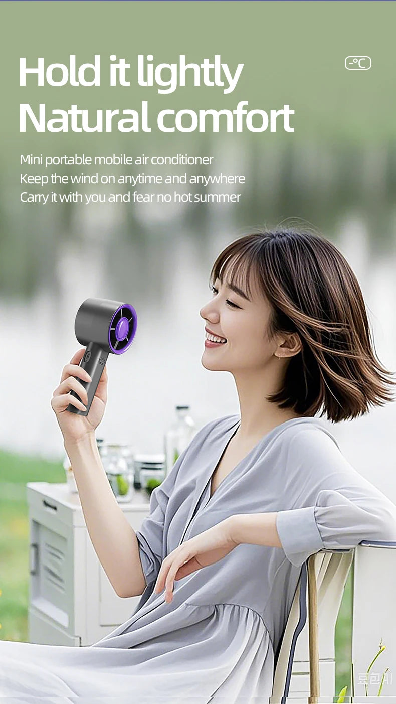 Mini Handheld Fan USB Fast Charging Portable Air Calculating Fan Mute Personal Highspeed Fan for Travel Outdoor Activities