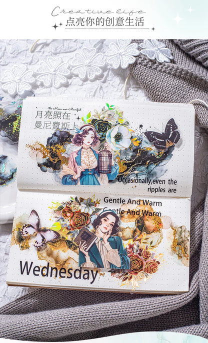 15 Pcs Creative Watercolor smudging hot stamping Stickers hand tent DIY Stick Labels Scrapbooking Material Junk Journal Supplies