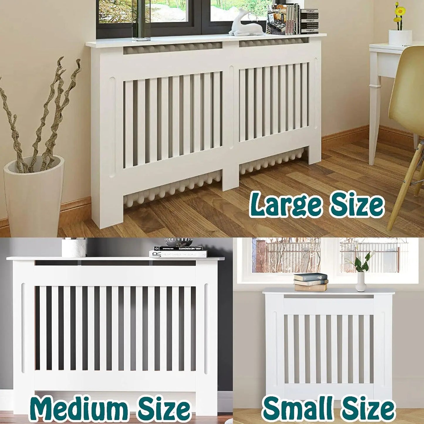 BRIEFNESS Radiator cover Wooden wall-mounted White painted MDF cupboard heater cover Modern heating cover Barbecue cabinet shelf