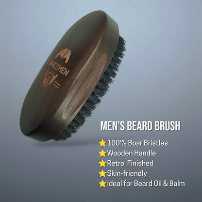 Gracemen Premium Dark Retro Beard Brush Oval Facial Brush for Men - 100 % Boar Bristle and Old-Styled Wooden Handle Hair Comb