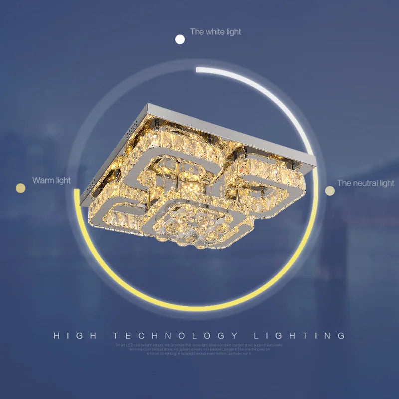 KOMORE Modern Fancy Crystal LED Flush Mount Ceiling Light Fixture, 68 W Cool White / Stepless Dimming for Office, Living Room