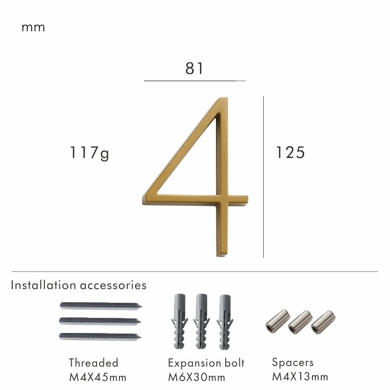 Nurlin 5 inchs 125mm Luxury Address Big House Numbers Modern Gold Black Silver Floating Signage Outdoor Digits Mailbox Sign