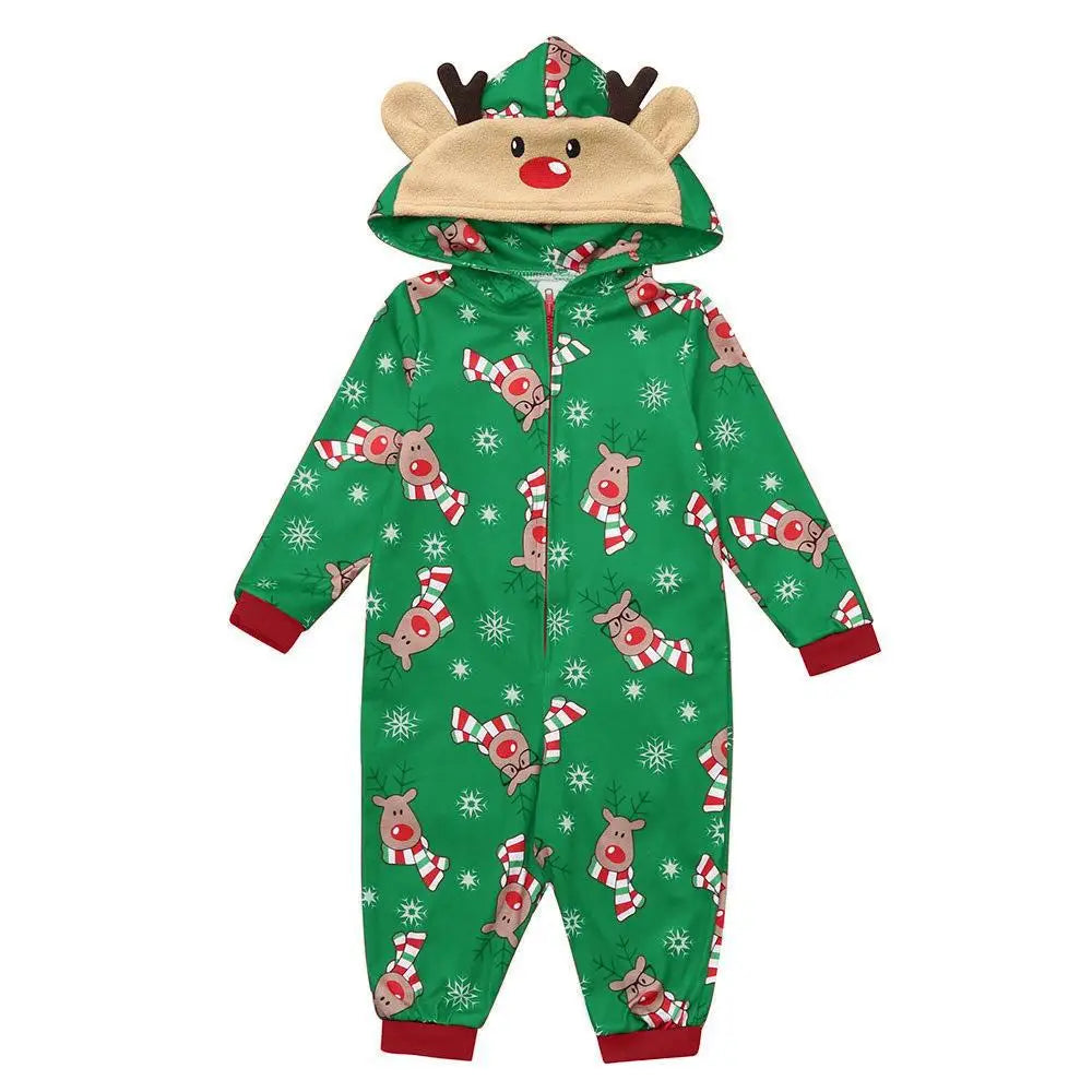 Christmas Family Matching Onesie - Elk Print Hooded Jumpsuit Pyjamas for Mom Dad Kids