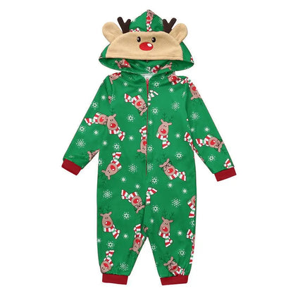 Christmas Family Matching Onesie - Elk Print Hooded Jumpsuit Pyjamas for Mom Dad Kids