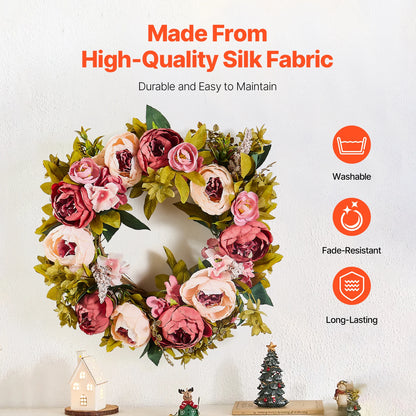 VEVOR Artificial Decorative Wreath Decorated with Peonies Hydrangeas Babysbreath Year Round Wreath for Wall Wedding Decorations