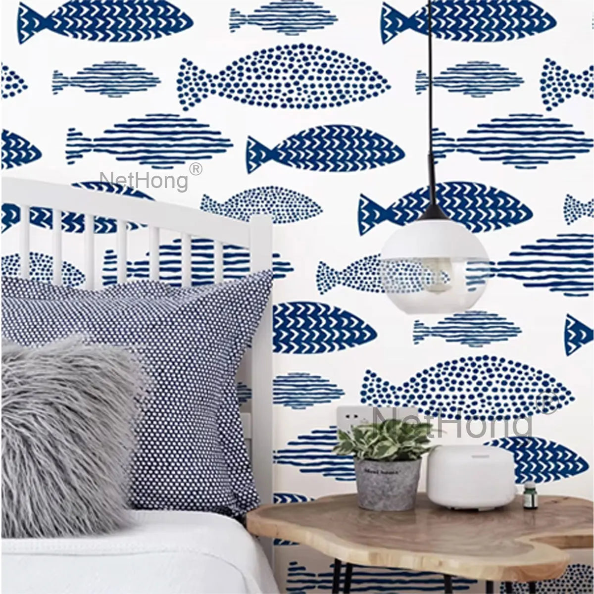 6M Vinyl Geometric small fish pattern Wallpaper Stickers Self Adhesive Contact Paper Waterproof