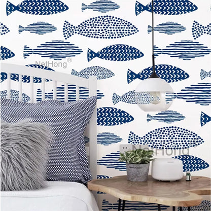 6M Vinyl Geometric small fish pattern Wallpaper Stickers Self Adhesive Contact Paper Waterproof