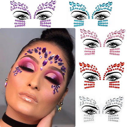 5Pcs/lot Mixed Shinying Girl Nail Glitter Face Stickers Rhinestone 3D Colorful Random Nail Face Crystal DIY Makeup Face/Body Dia