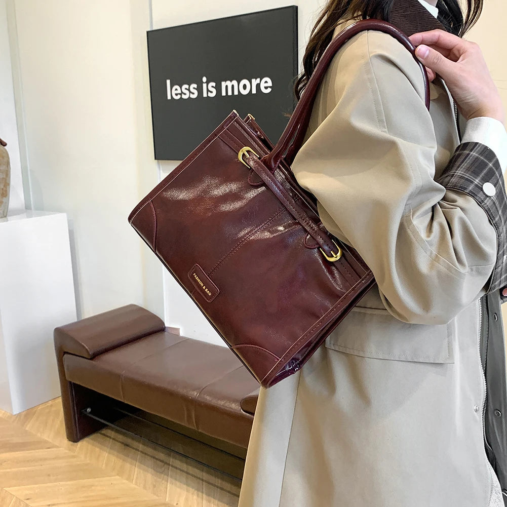 Luxury Handbag Designer Tote Bag for Women PU Leather Shoulder Bag Trendy Red Tote Bags Clutch Handbag for Work Commuter Bag