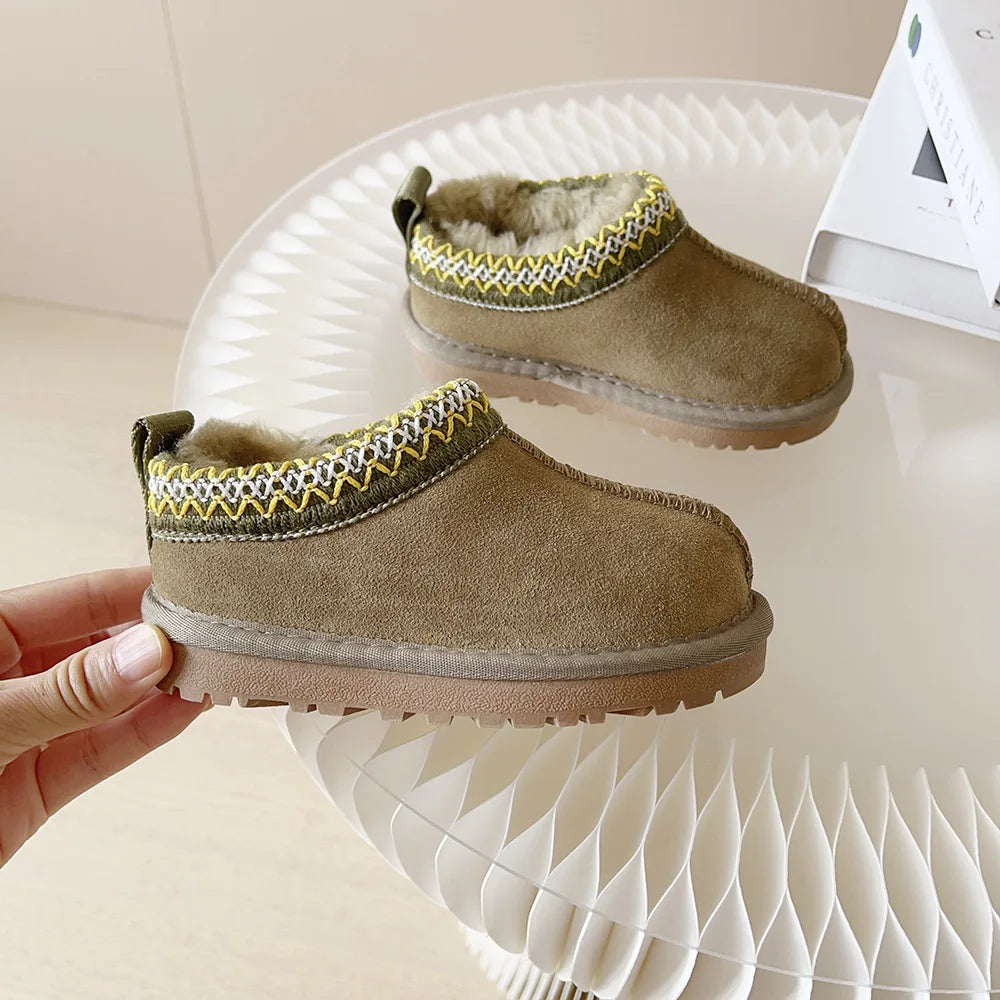 Kids Winter Slippers - Luxury Fur Lined Non-Slip Indoor Boots for Boys & Girls