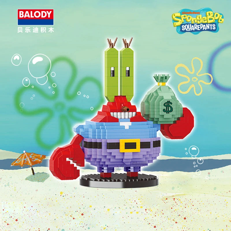 Spongebob Cartoon Krusty Krab Restaurant Building Blocks Creative Canteen Scenes Model Bricks Desktop Ornaments Toy For Kid Gift