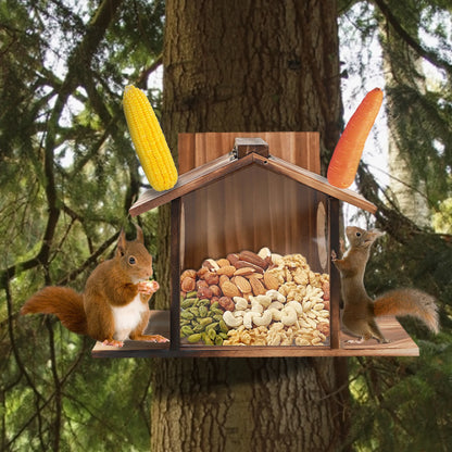 Carbonized Wood Squirrel Feeder for Outside Winter Durable Chipmunk House Box