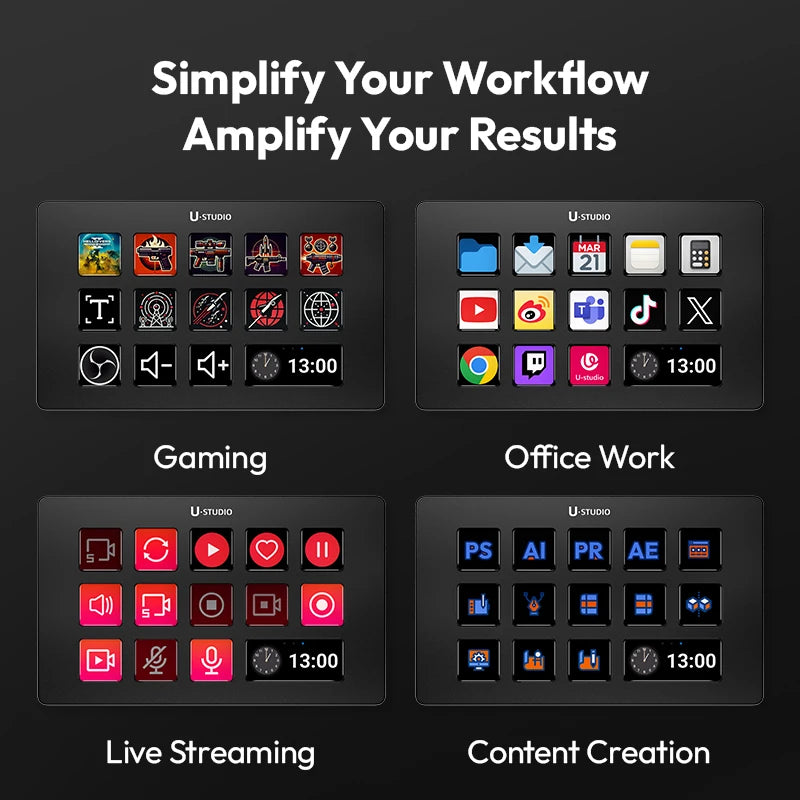 Ulanzi D200 Live Streaming Controller 13 LCD Keys for Gaming Office Work Vlog Content Creation Photo Video Editing
