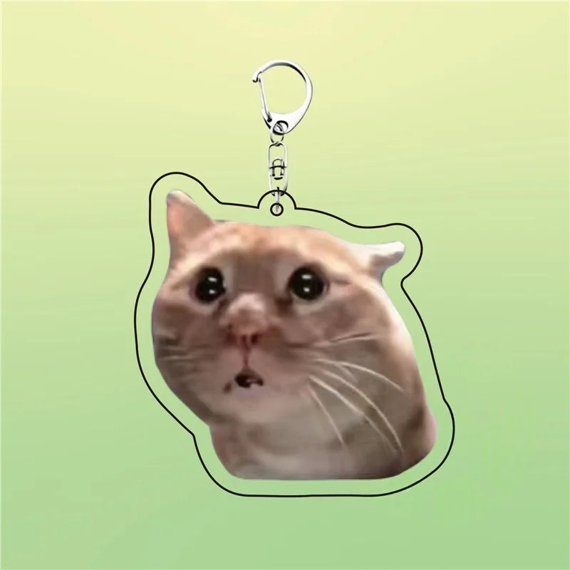 Huh Cat Keychain Meme Keychain  Fanny Cat Keyring Talking Cats Confused Cat Pandant Cute Gift